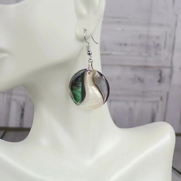 Abalone Wave Dangle Earrings - Picture 6 of 7